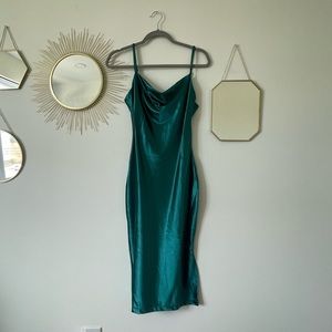 Green cowl neck dress